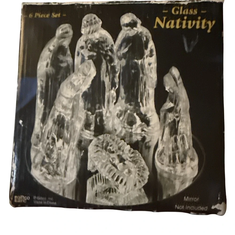 Vintage Clear Glass Nativity Display 6 Piece Set Christmas